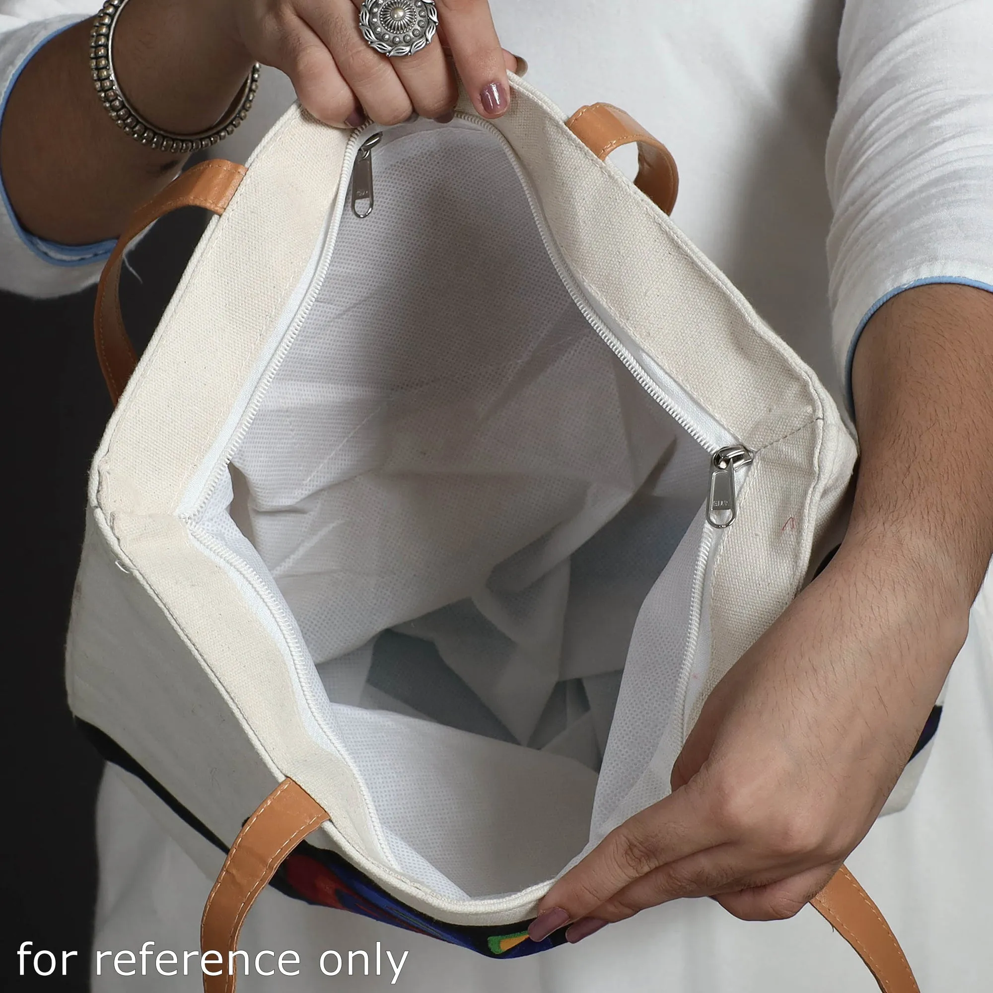Beige - Handpainted Canvas Cotton Shoulder Bag 02