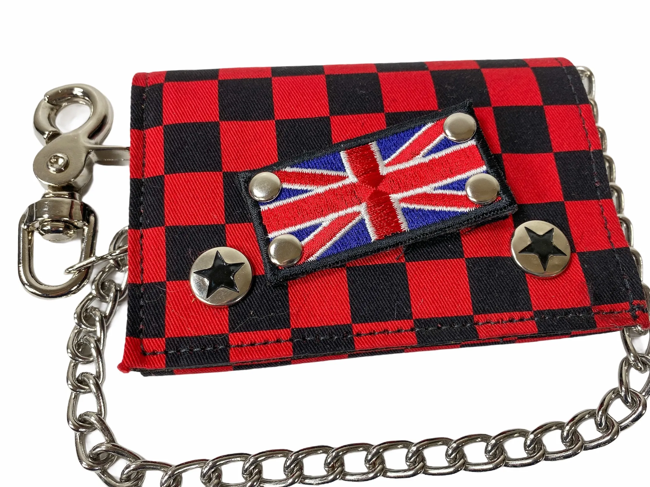 Checkered Wallet
Patch-Rebel, Union Jack Or Punk
Leather Back