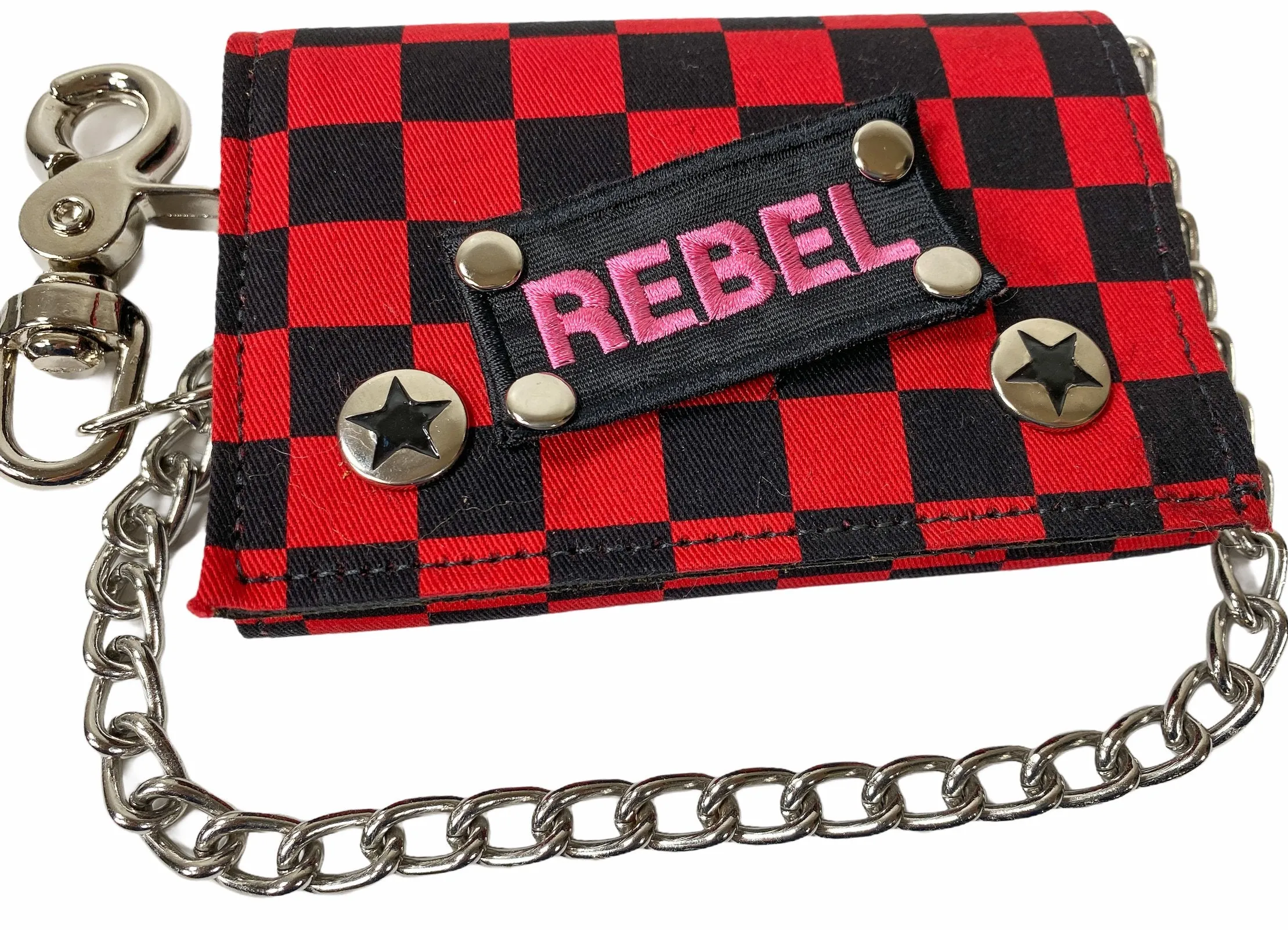 Checkered Wallet
Patch-Rebel, Union Jack Or Punk
Leather Back