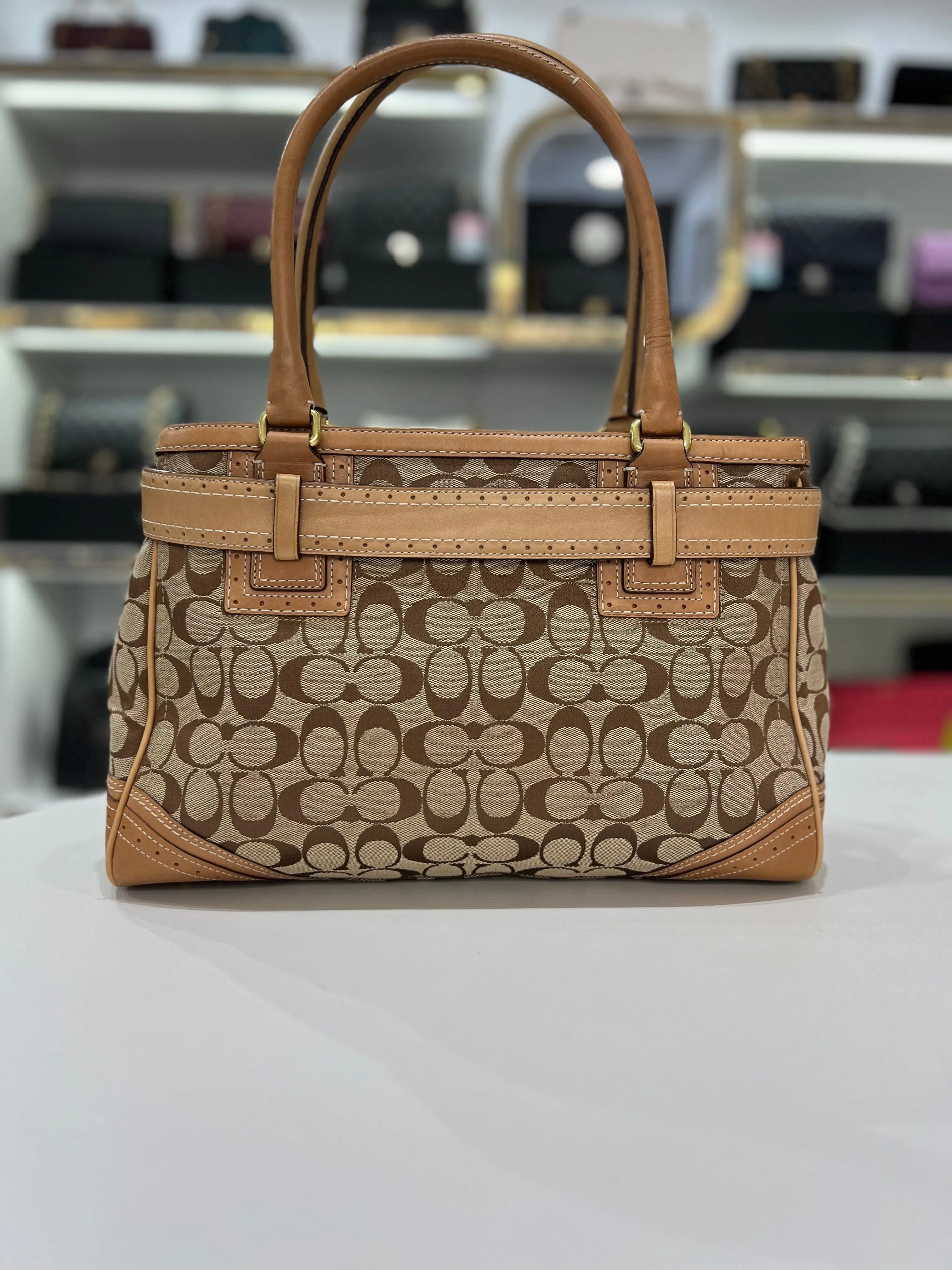 COACH Fabric Brown Leather Shoulderbag For Women