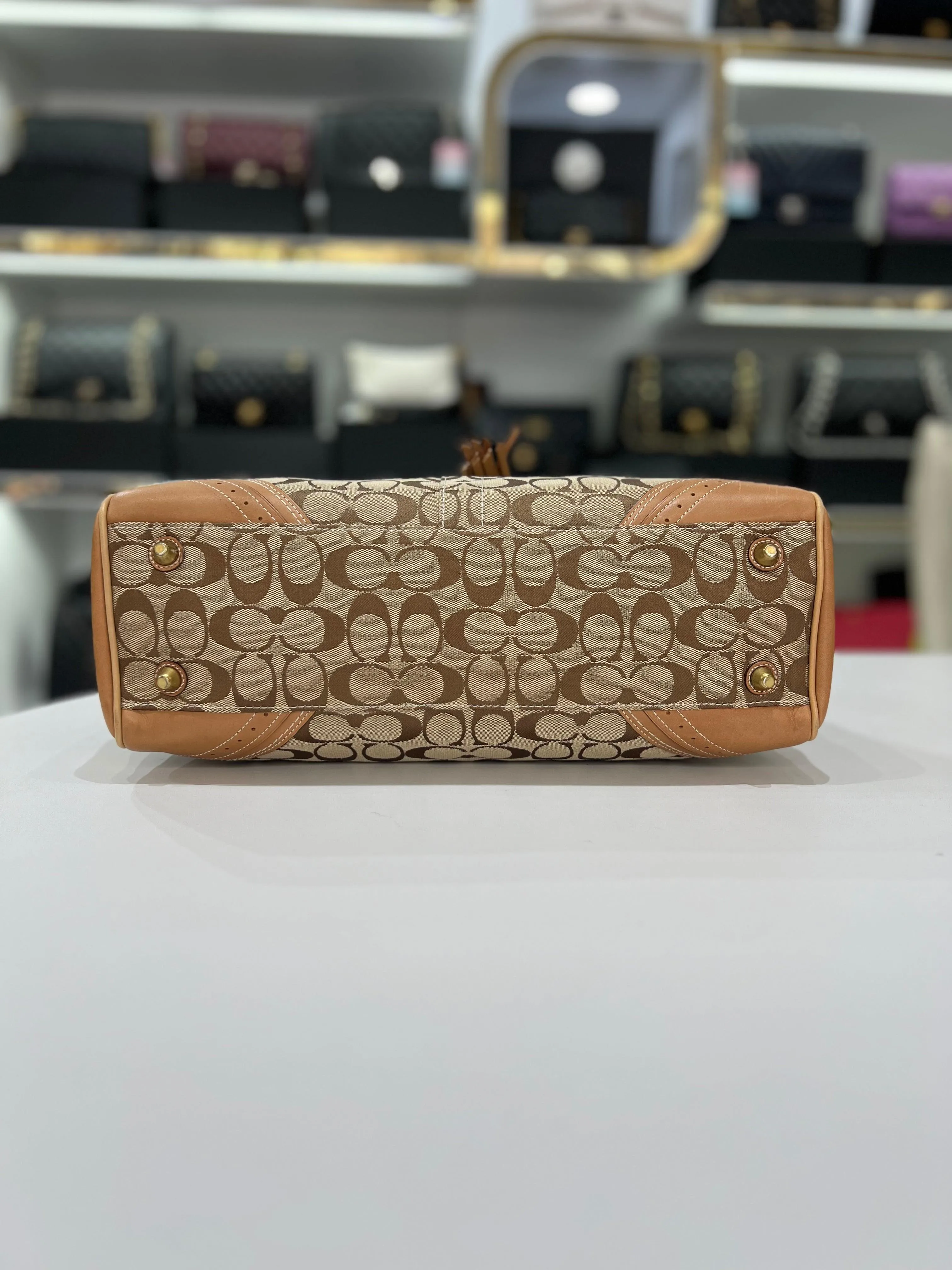 COACH Fabric Brown Leather Shoulderbag For Women