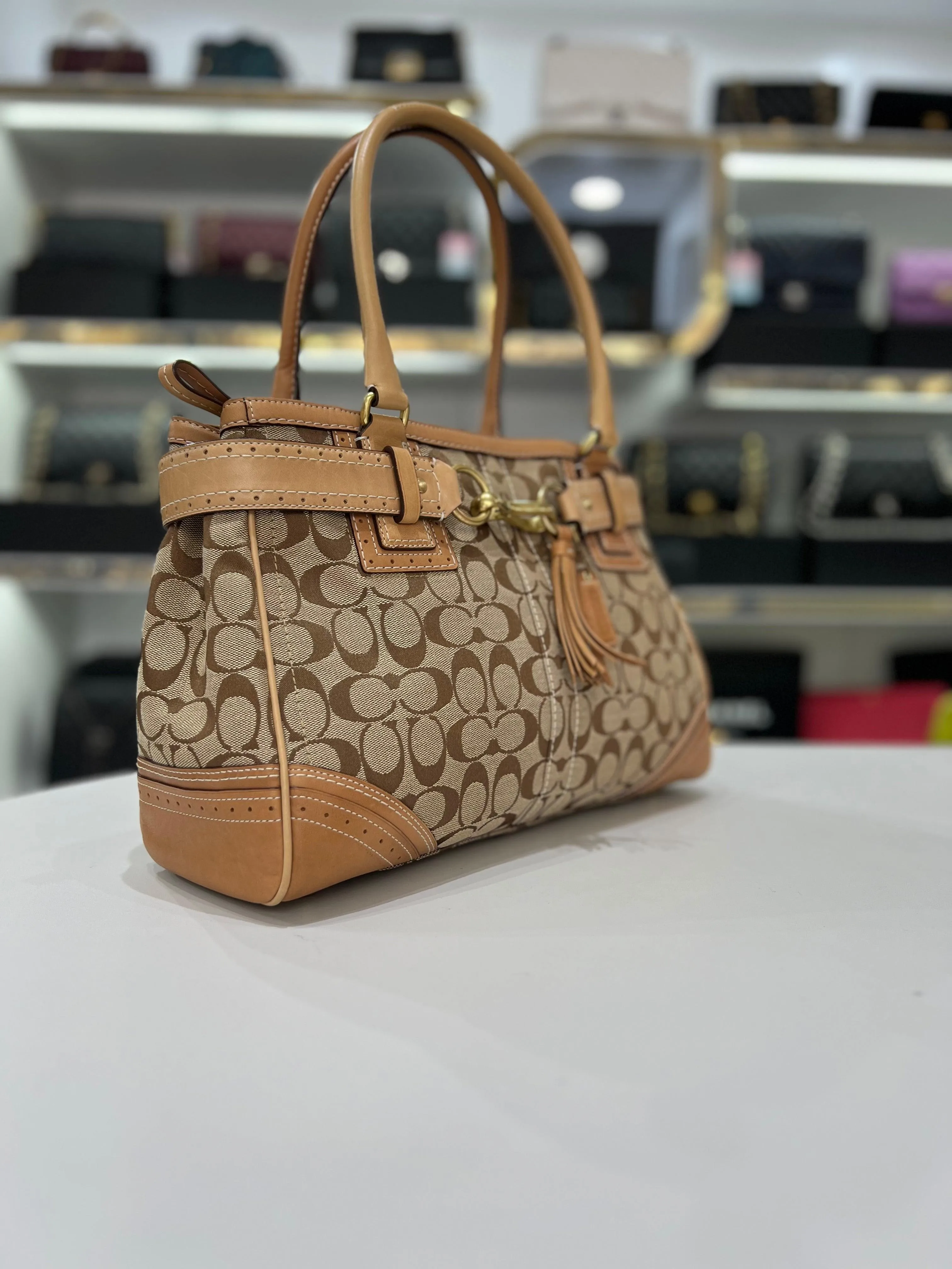 COACH Fabric Brown Leather Shoulderbag For Women