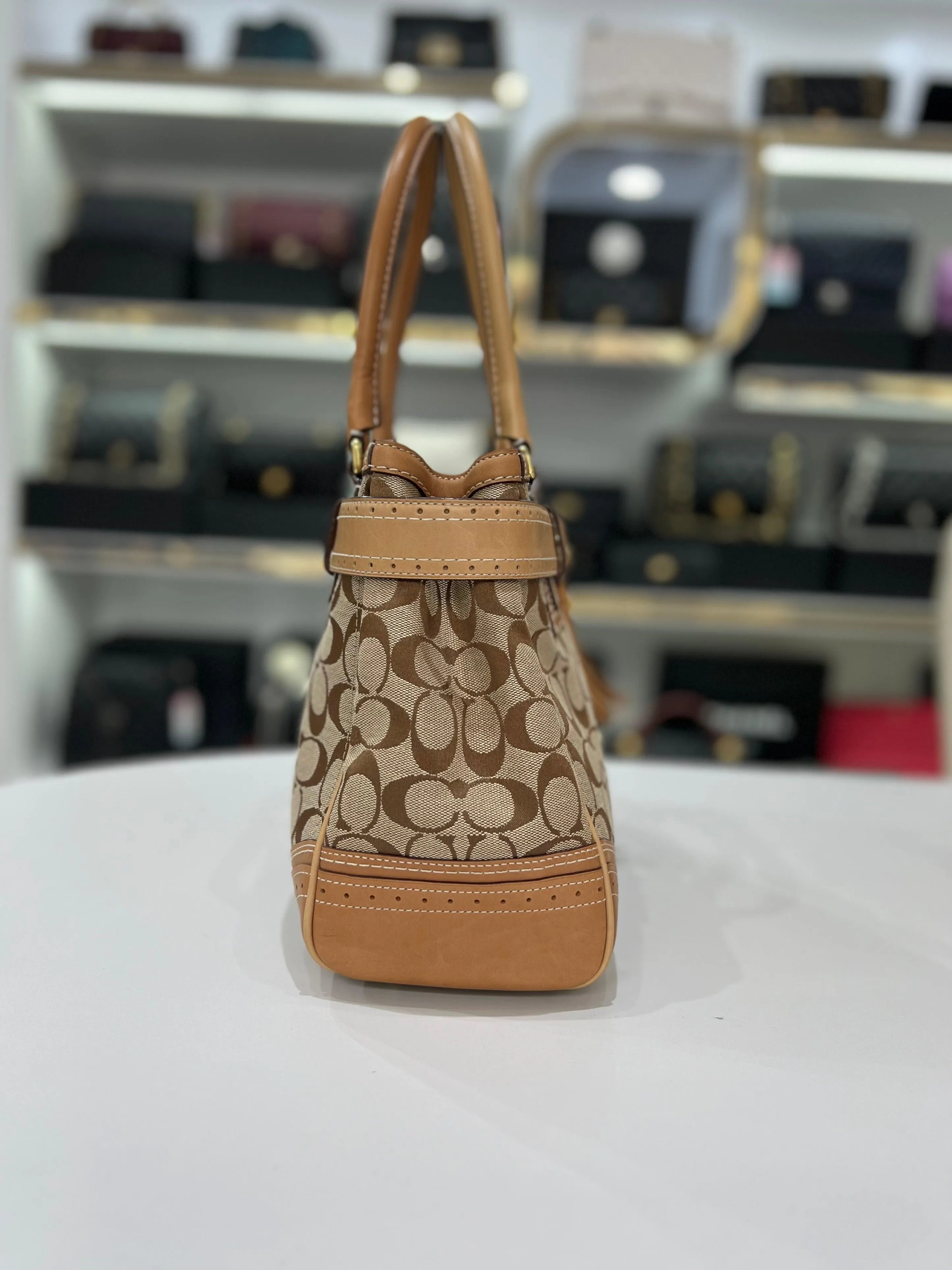 COACH Fabric Brown Leather Shoulderbag For Women