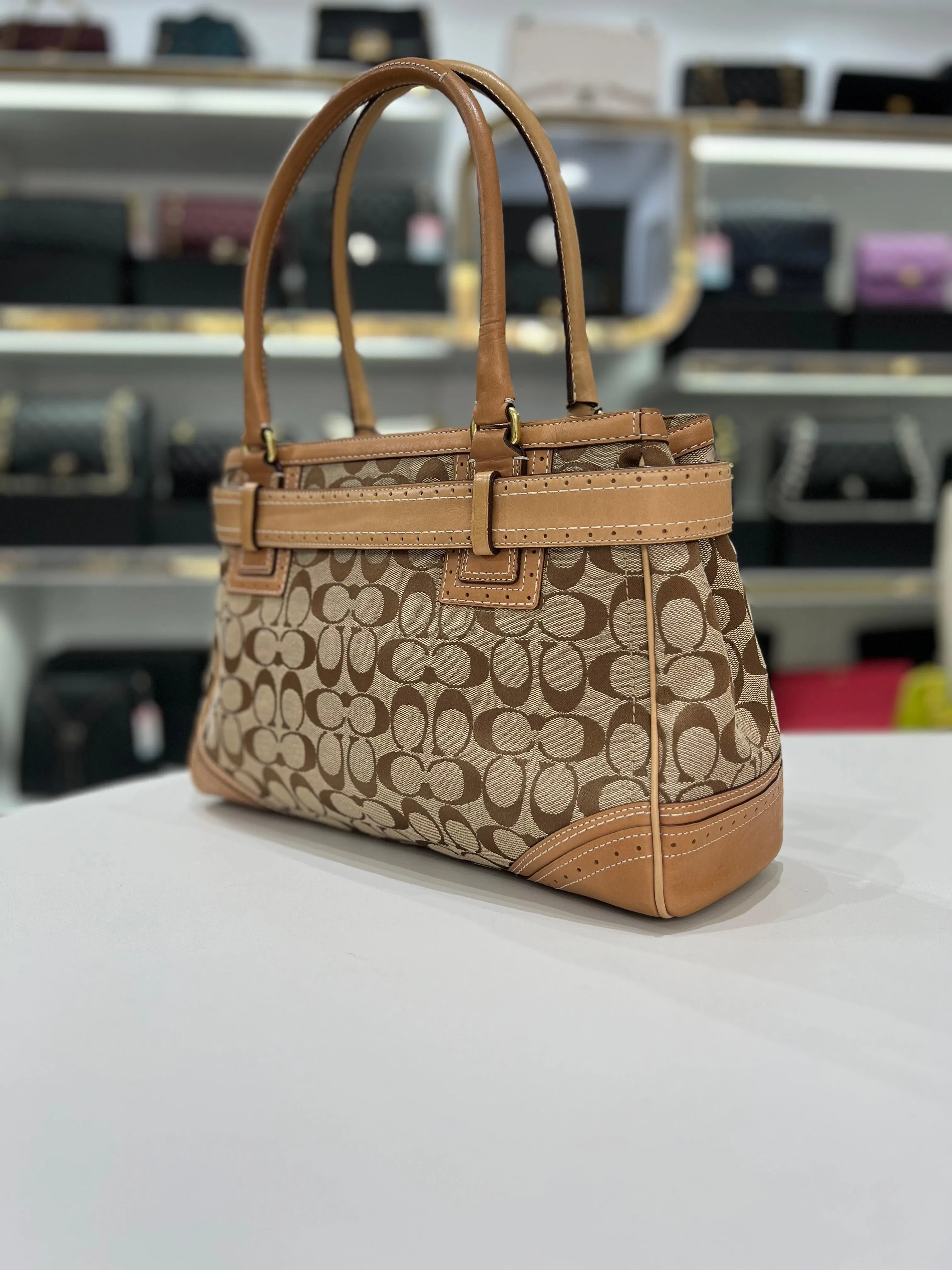COACH Fabric Brown Leather Shoulderbag For Women
