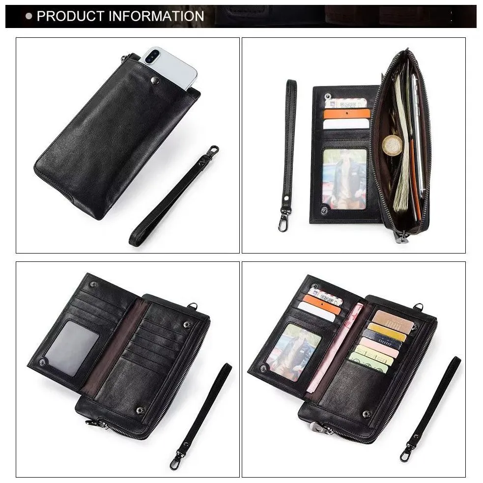 ElegantCow RFID Long Zipper Leather Clutch Wallet