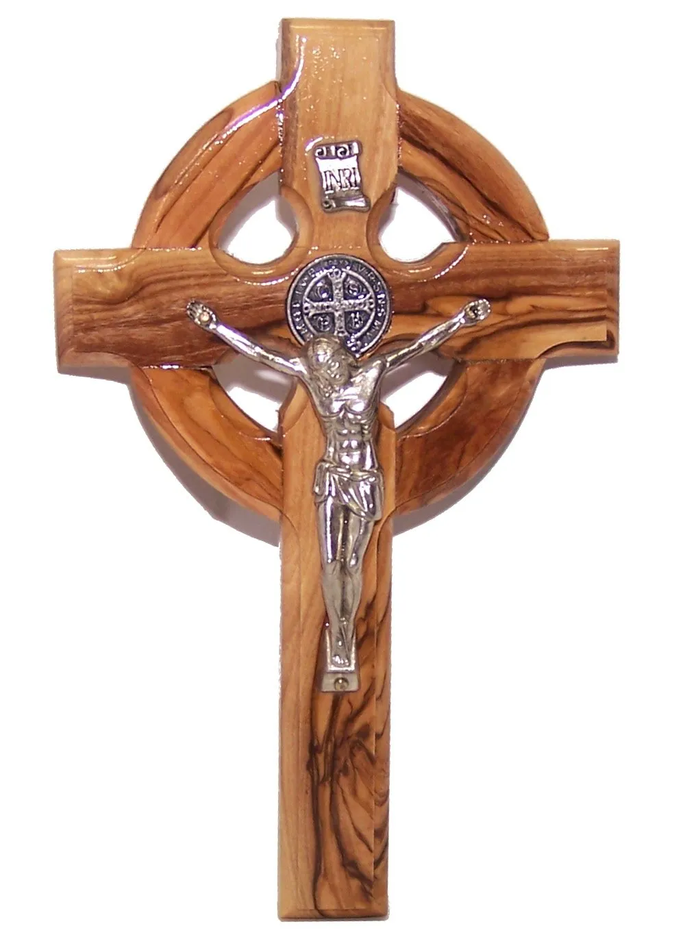 Holy Land Market Celtic and Saint Benedict Medal Handmade Wall Wood Cross Crucifix