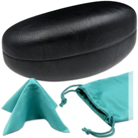 Large Hard Sunglasses Case - Eyeglass Case for Large to Extra Large curved Frames with Pouch & cloth (AS413 Black)