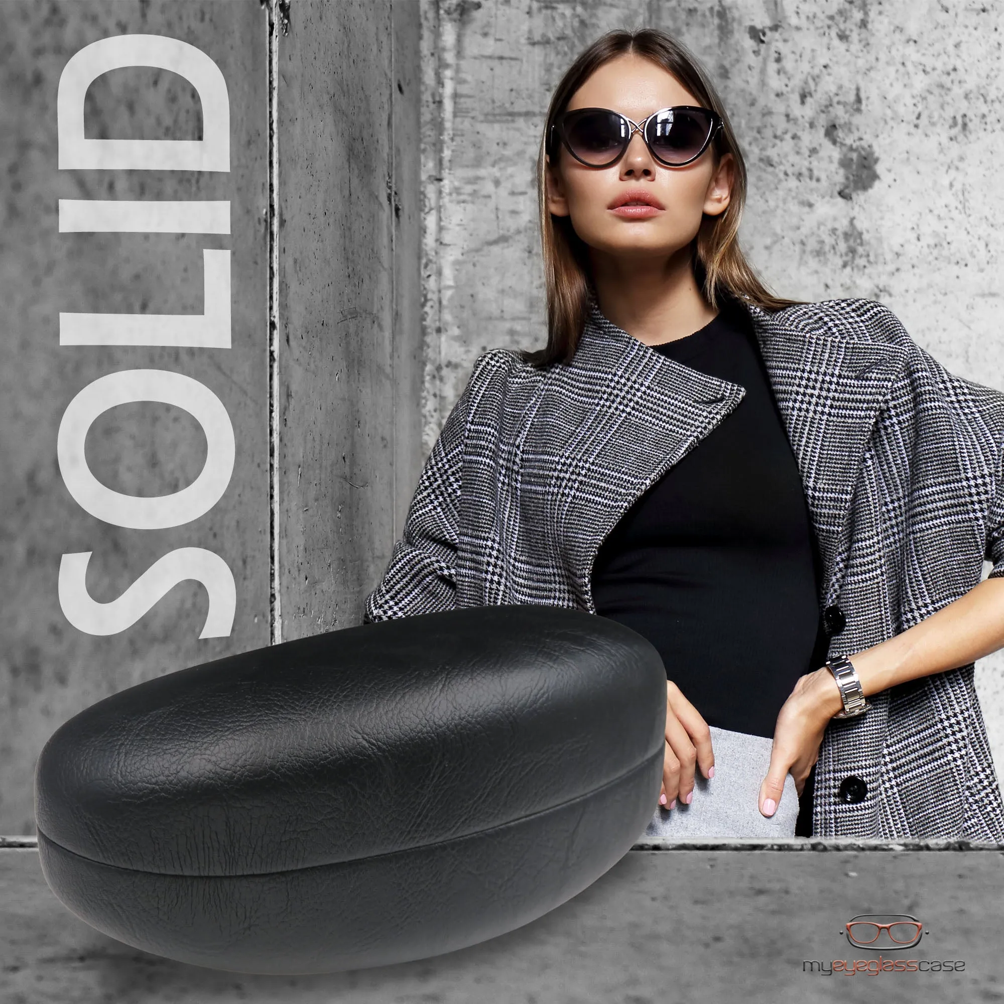 Large Hard Sunglasses Case - Eyeglass Case for Large to Extra Large curved Frames with Pouch & cloth (AS413 Black)