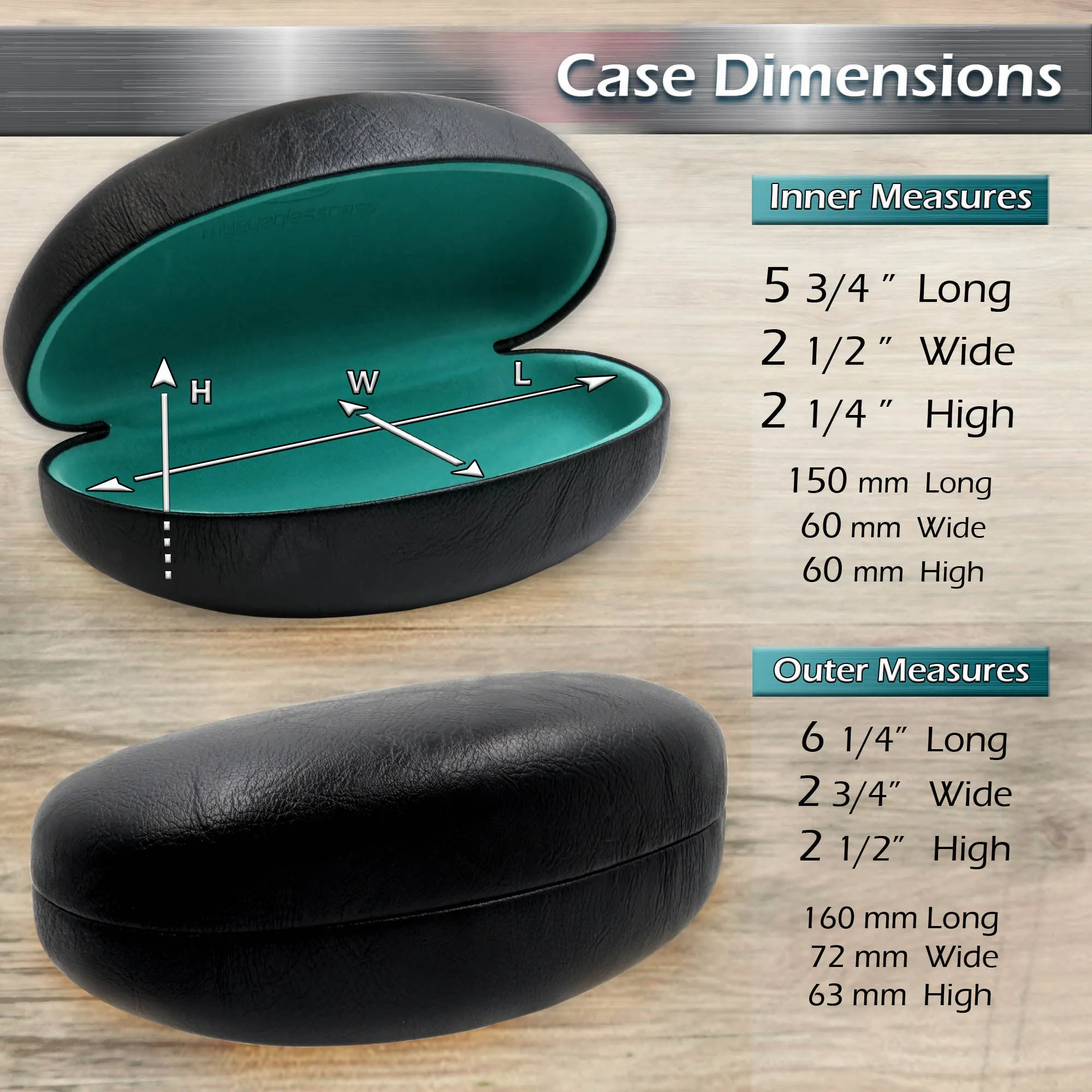 Large Hard Sunglasses Case - Eyeglass Case for Large to Extra Large curved Frames with Pouch & cloth (AS413 Black)