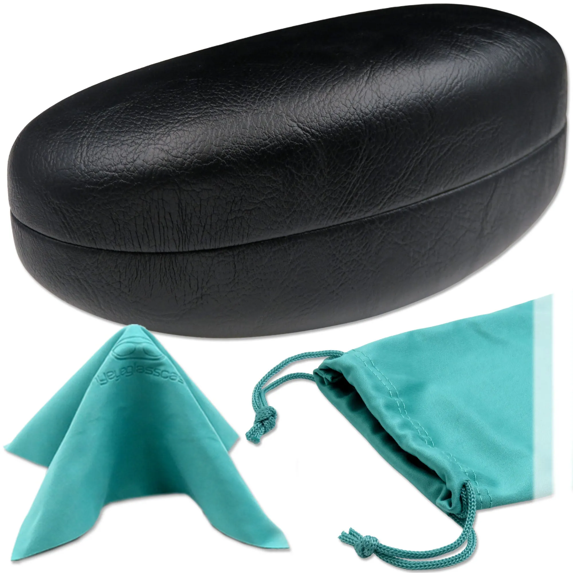 Large Hard Sunglasses Case - Eyeglass Case for Large to Extra Large curved Frames with Pouch & cloth (AS413 Black)