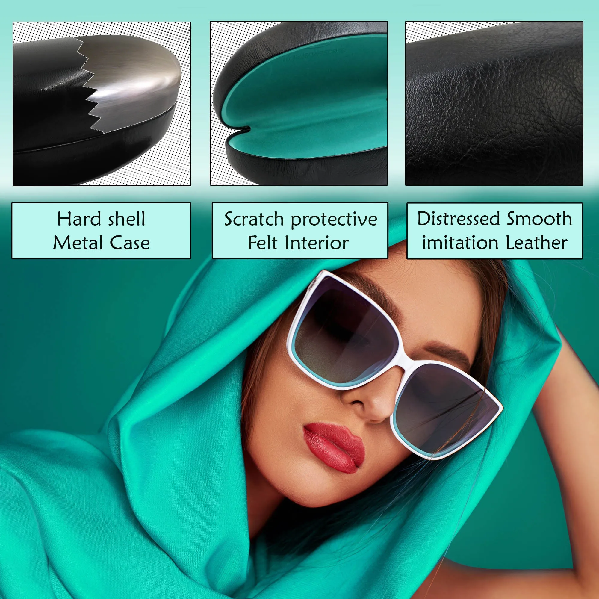 Large Hard Sunglasses Case - Eyeglass Case for Large to Extra Large curved Frames with Pouch & cloth (AS413 Black)