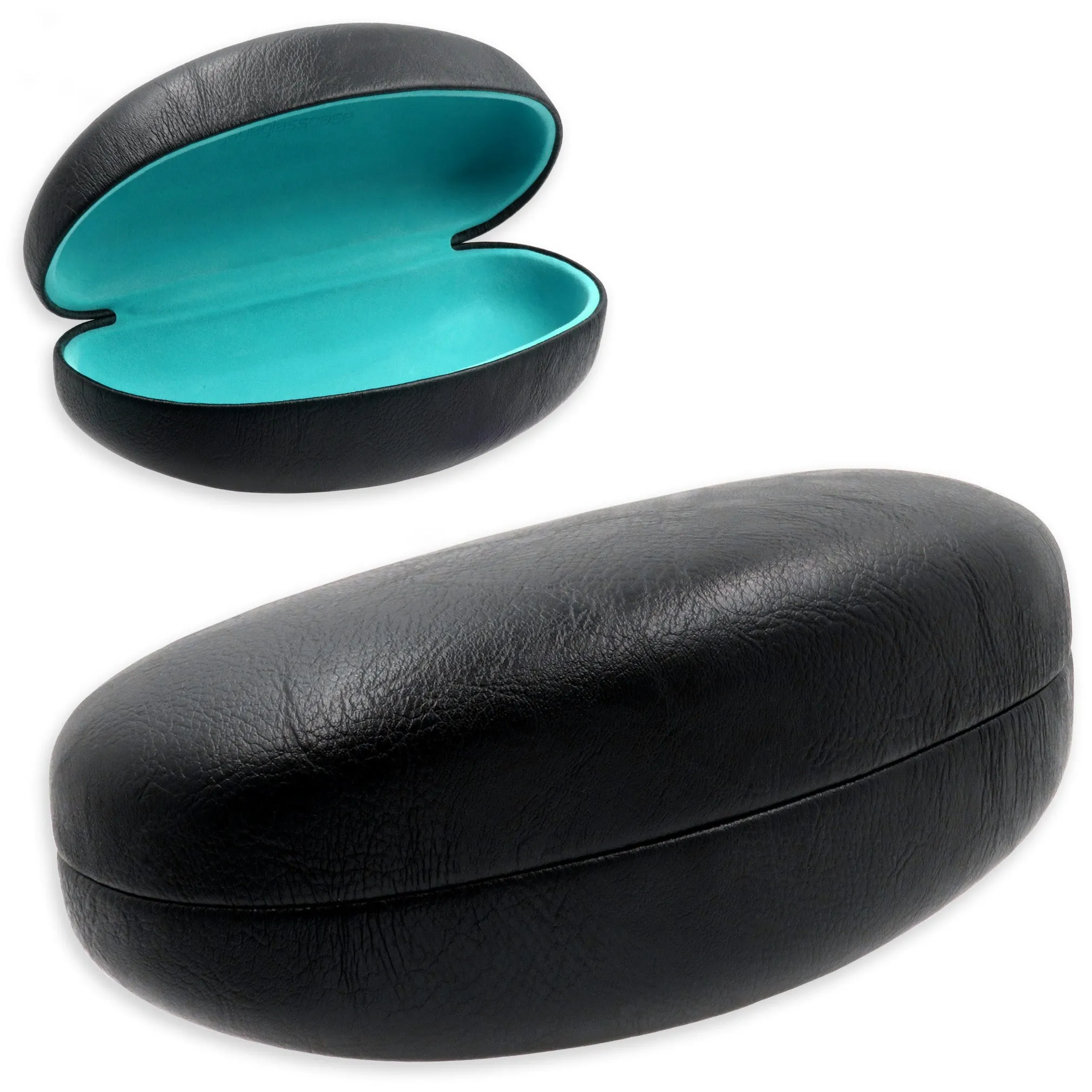 Large Hard Sunglasses Case - Eyeglass Case for Large to Extra Large curved Frames with Pouch & cloth (AS413 Black)