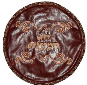 Leather Matzah Cover with Double Swirl MA180F-BG