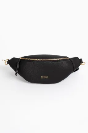 Lola Bum Bag - Black, Pebbled Faux Leather