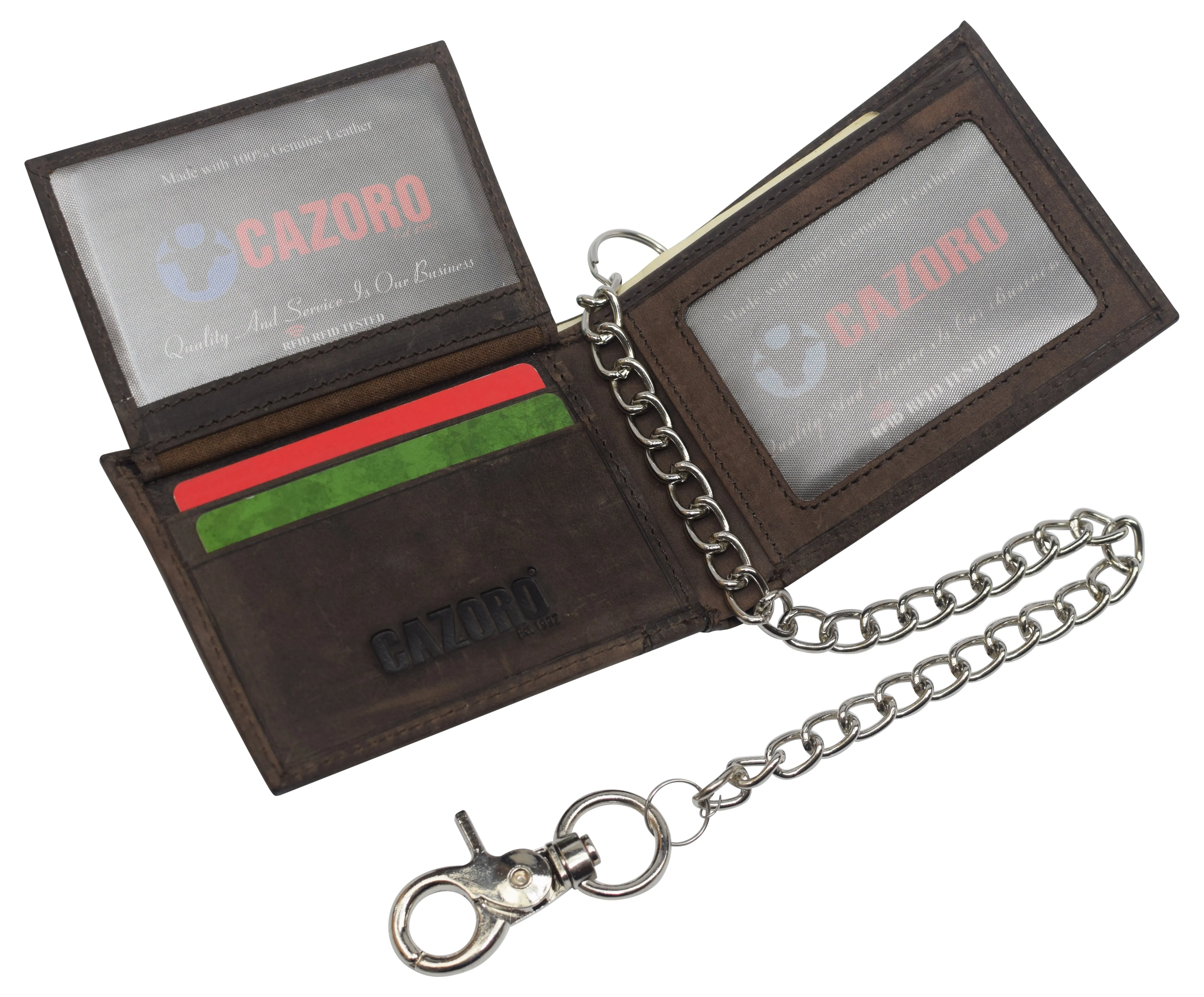 Mens RFID Blocking Chain Biker Wallet Genuine Leather Bifold USA Stars & Stripes Design Wallets for Men