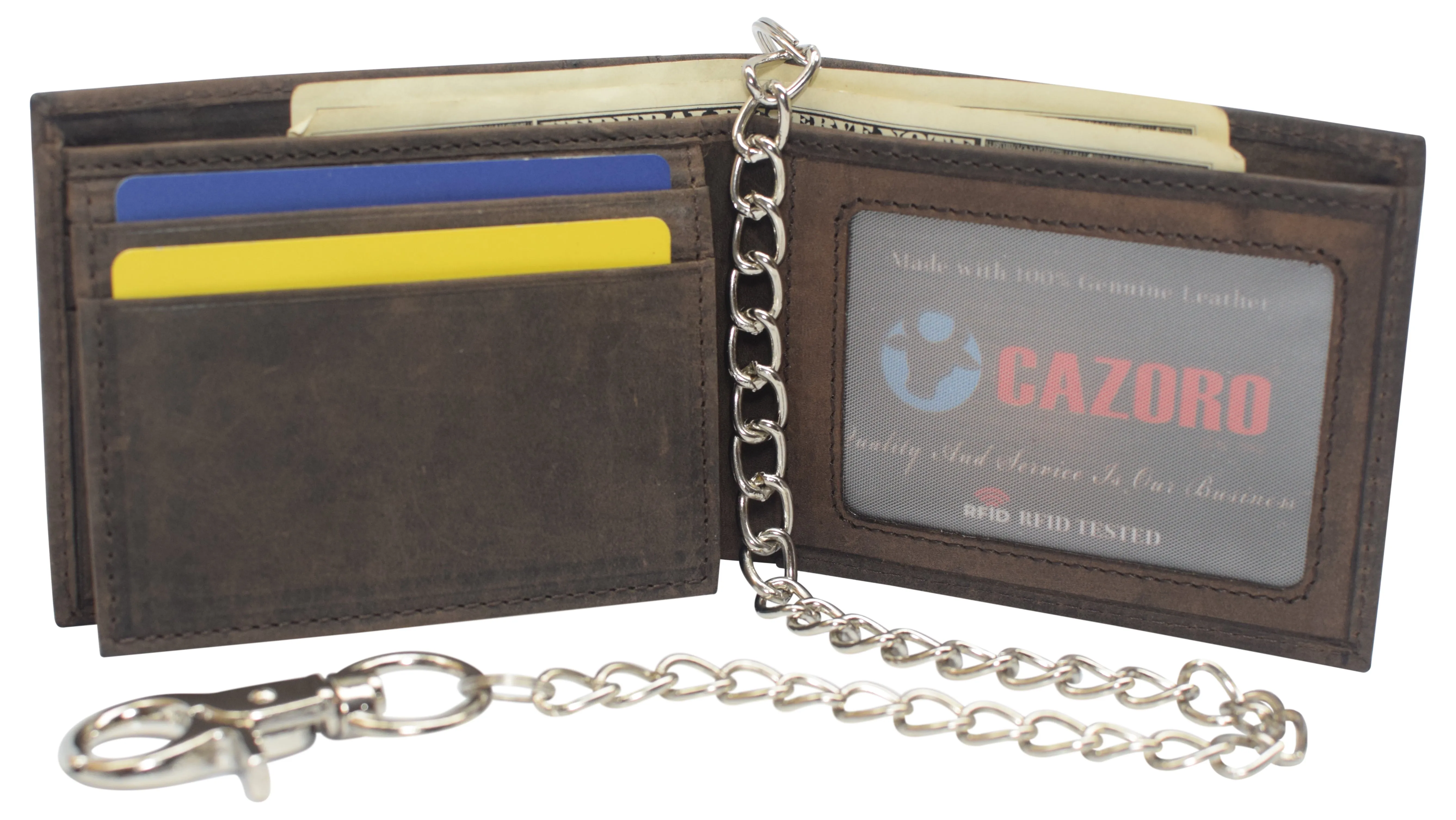 Mens RFID Blocking Chain Biker Wallet Genuine Leather Bifold USA Stars & Stripes Design Wallets for Men
