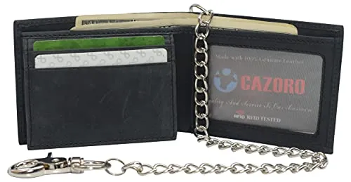 Mens RFID Blocking Chain Biker Wallet Genuine Leather Bifold USA Stars & Stripes Design Wallets for Men