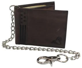 Mens RFID Blocking Chain Biker Wallet Genuine Leather Bifold USA Stars & Stripes Design Wallets for Men