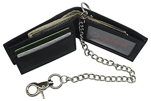 Mens RFID Blocking Chain Biker Wallet Genuine Leather Bifold USA Stars & Stripes Design Wallets for Men