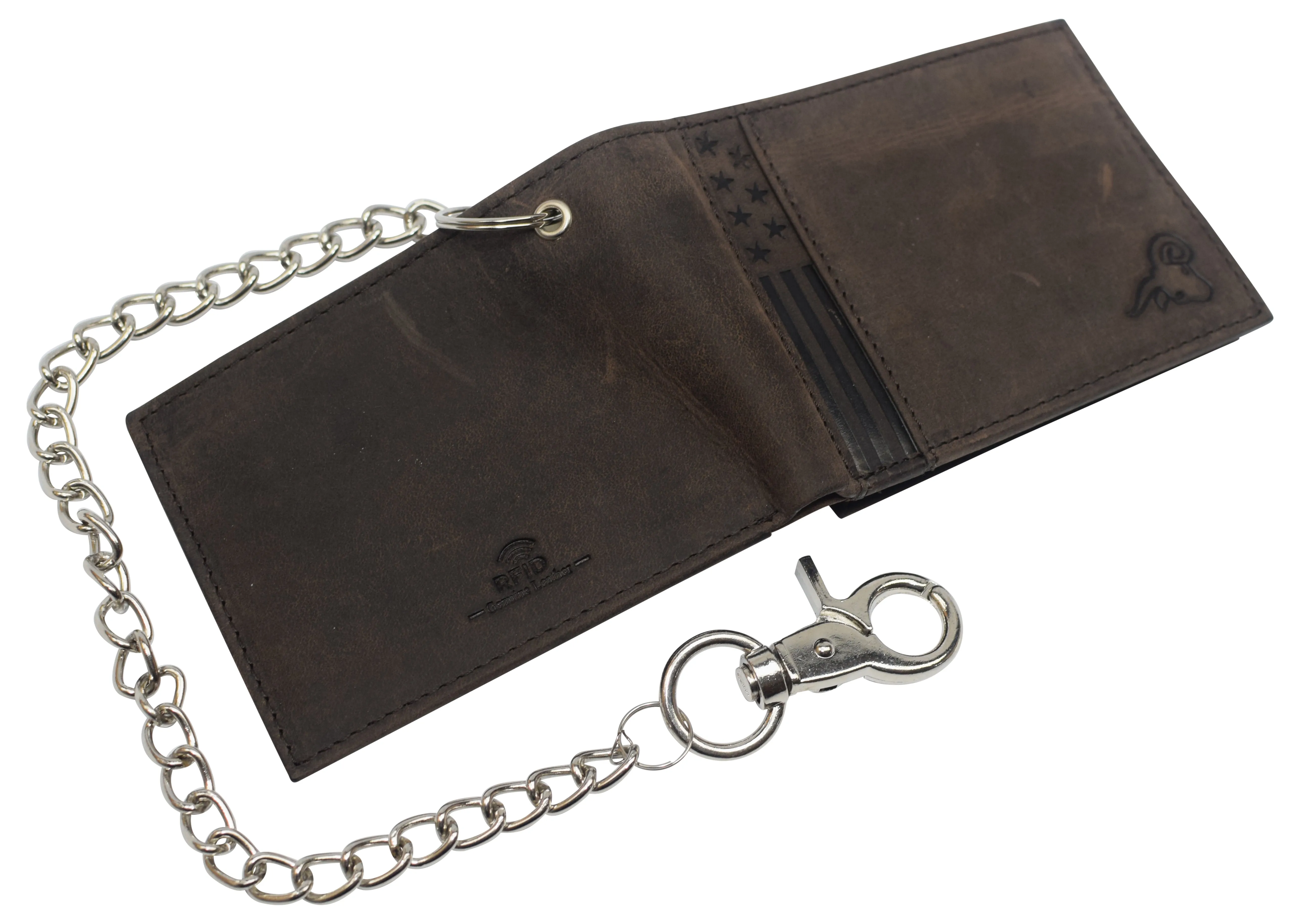 Mens RFID Blocking Chain Biker Wallet Genuine Leather Bifold USA Stars & Stripes Design Wallets for Men