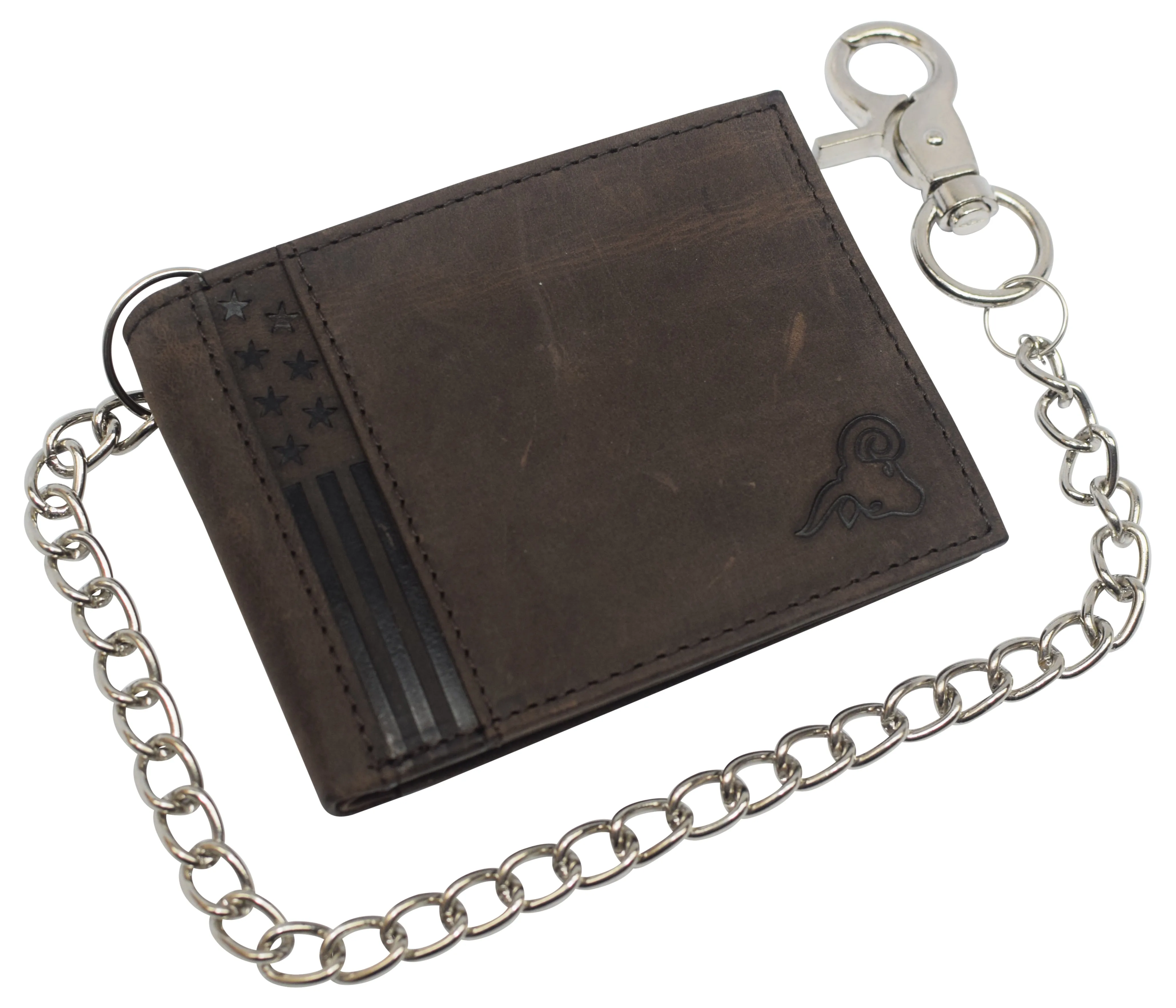 Mens RFID Blocking Chain Biker Wallet Genuine Leather Bifold USA Stars & Stripes Design Wallets for Men