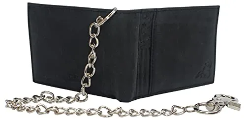 Mens RFID Blocking Chain Biker Wallet Genuine Leather Bifold USA Stars & Stripes Design Wallets for Men
