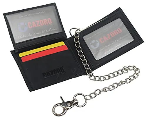 Mens RFID Blocking Chain Biker Wallet Genuine Leather Bifold USA Stars & Stripes Design Wallets for Men