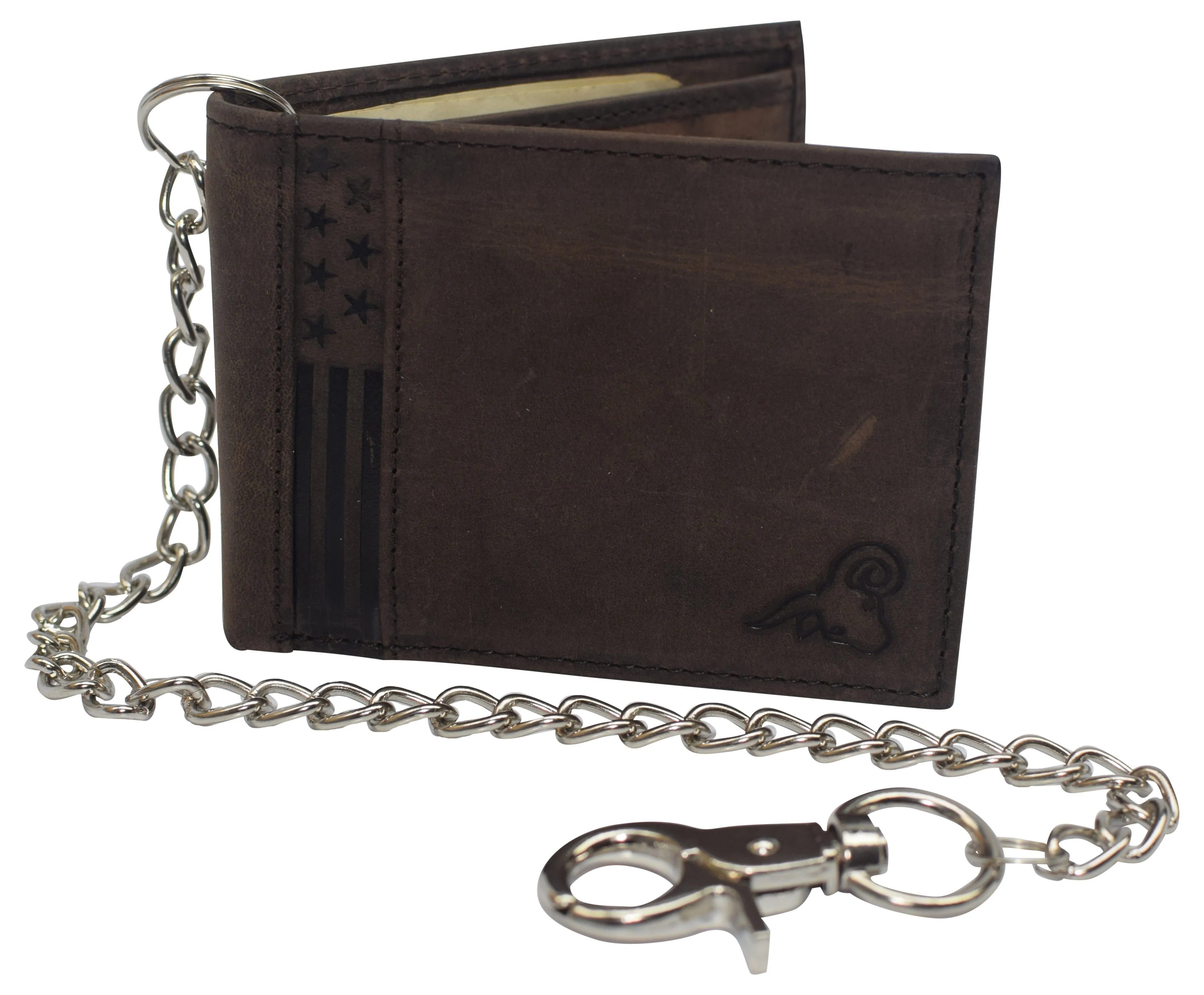 Mens RFID Blocking Chain Biker Wallet Genuine Leather Bifold USA Stars & Stripes Design Wallets for Men