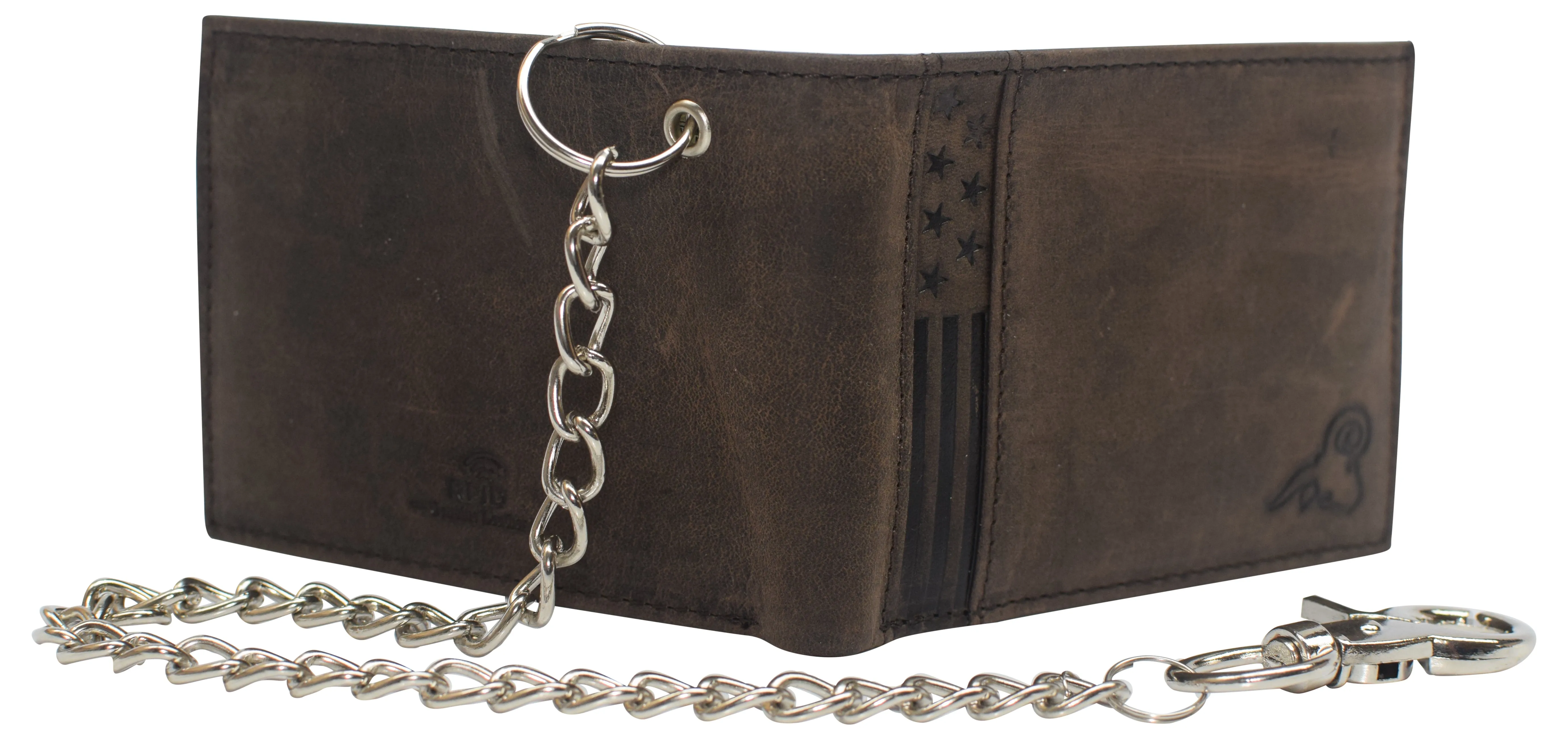 Mens RFID Blocking Chain Biker Wallet Genuine Leather Bifold USA Stars & Stripes Design Wallets for Men