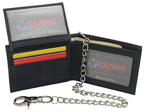 Mens RFID Blocking Chain Biker Wallet Genuine Leather Bifold USA Stars & Stripes Design Wallets for Men