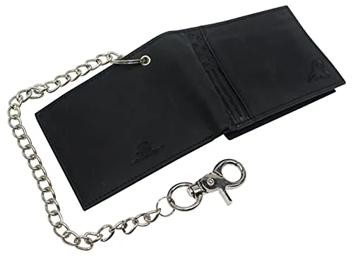 Mens RFID Blocking Chain Biker Wallet Genuine Leather Bifold USA Stars & Stripes Design Wallets for Men
