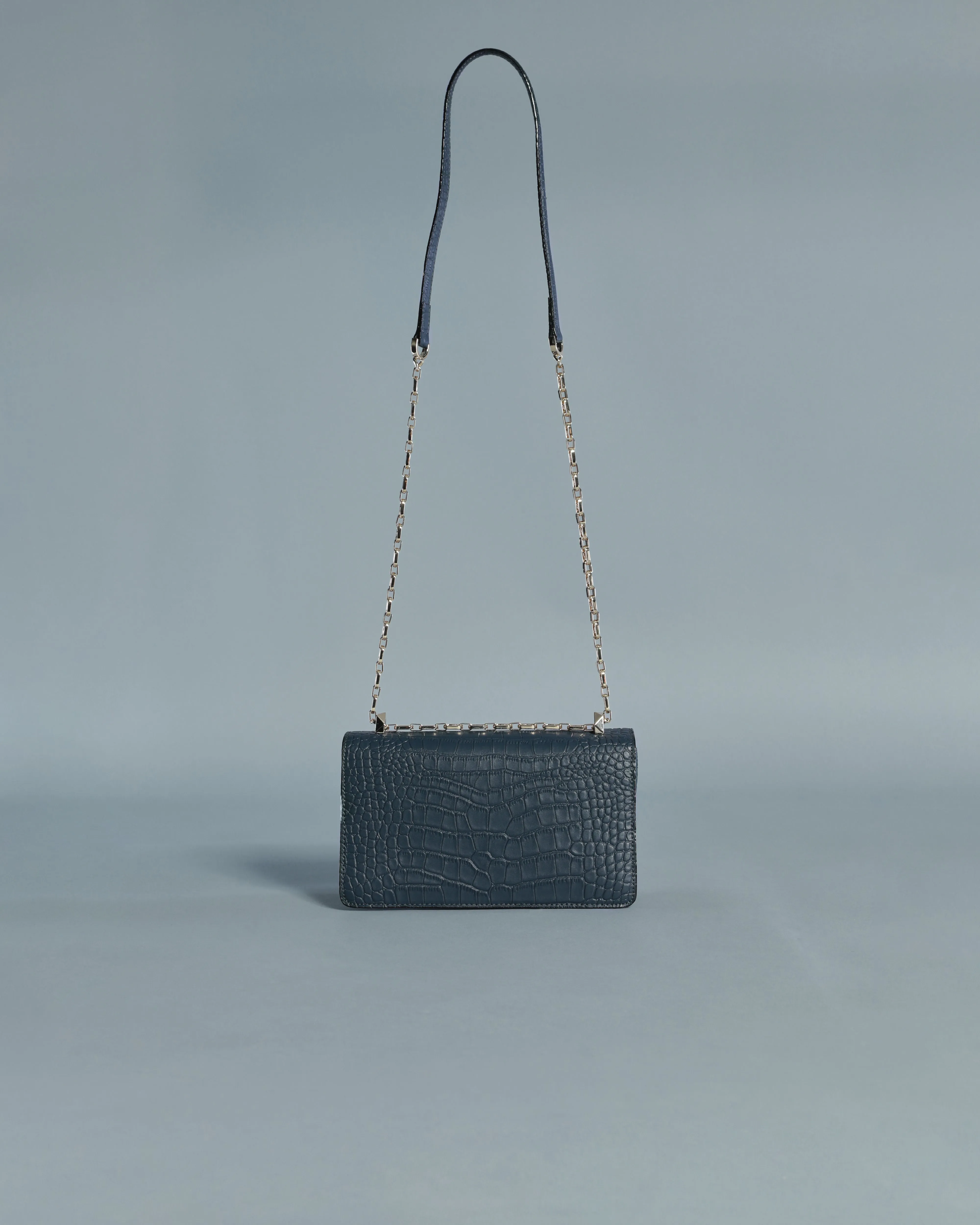 Monochrome Croc Skin Effect Crossbody Bag