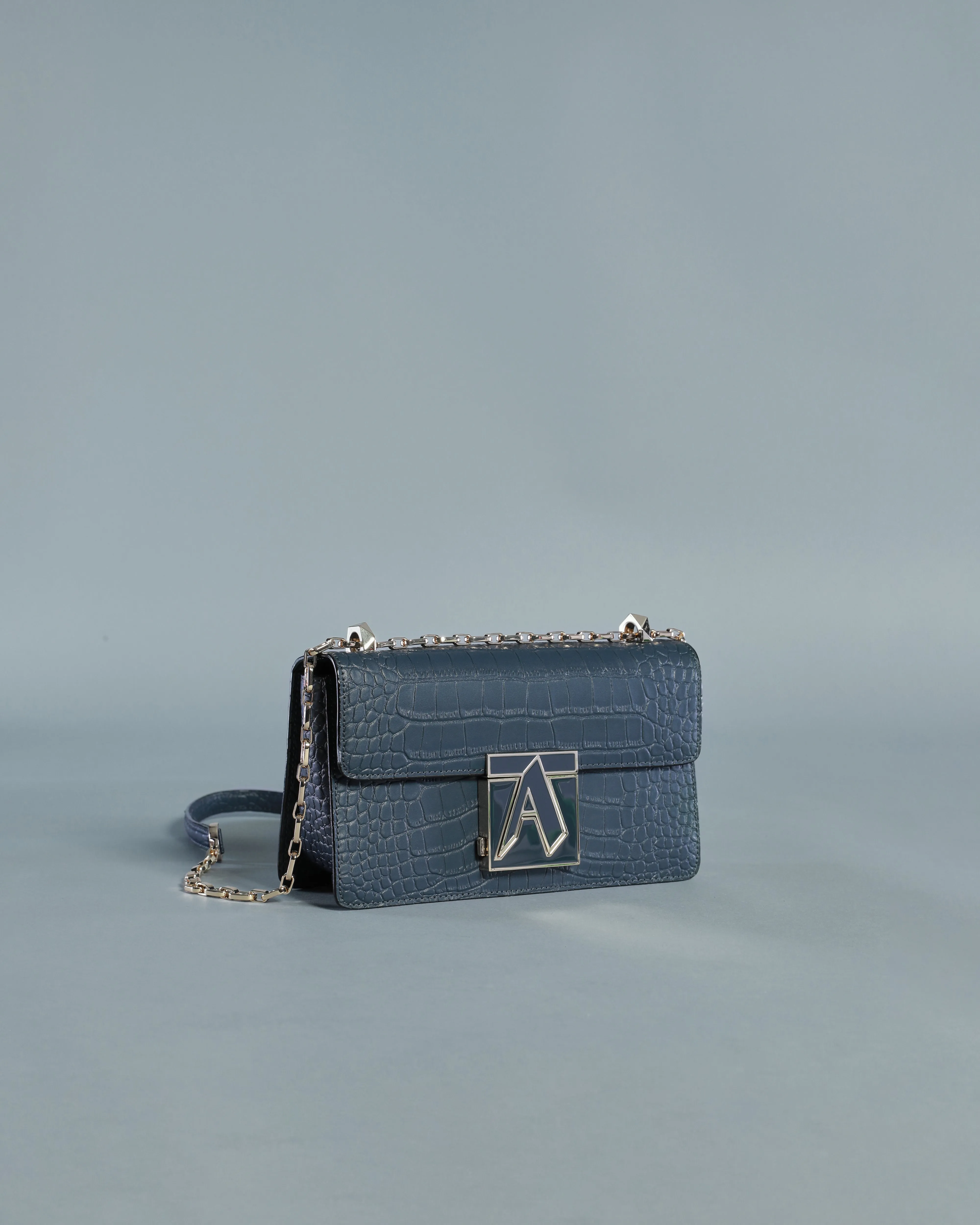 Monochrome Croc Skin Effect Crossbody Bag