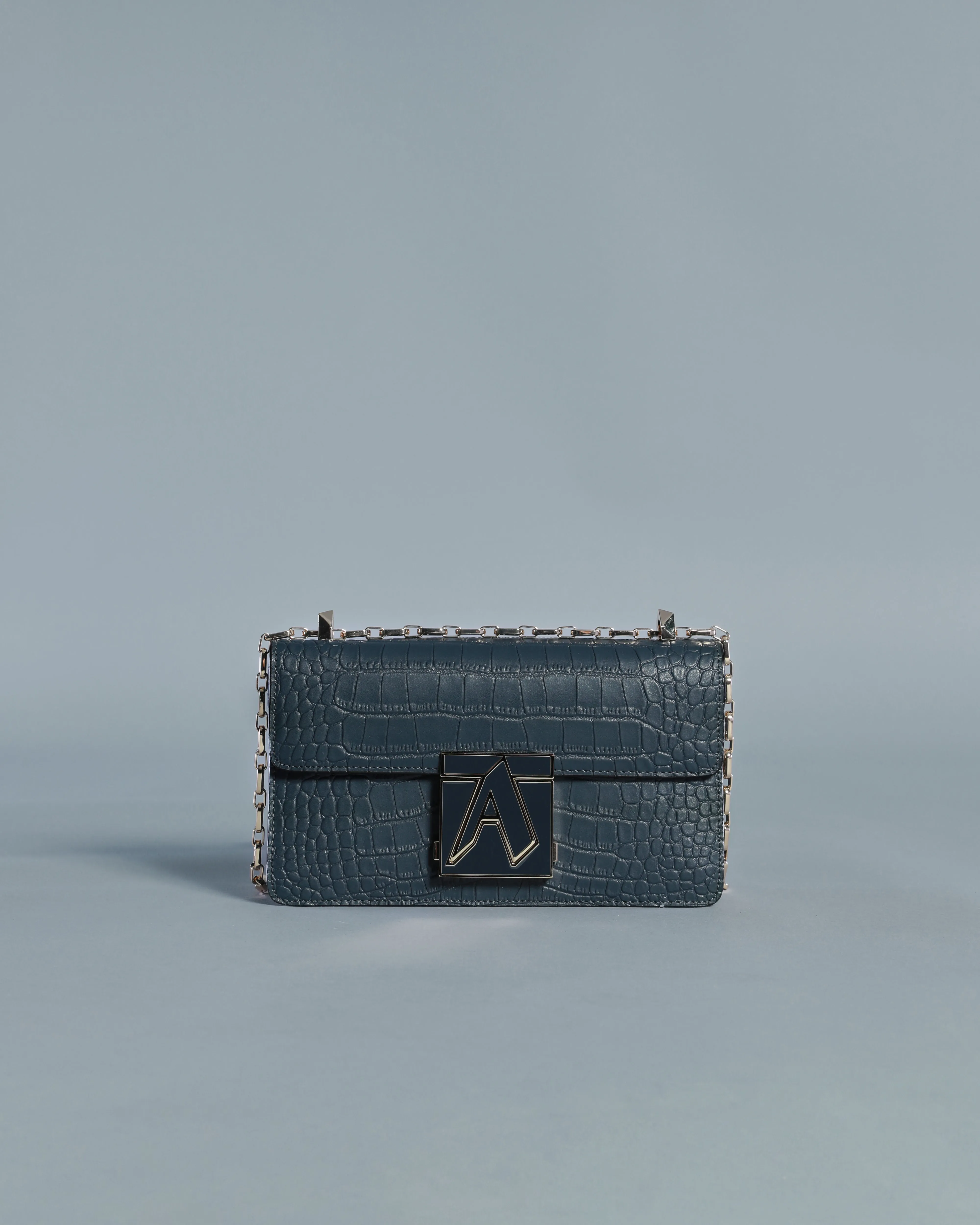Monochrome Croc Skin Effect Crossbody Bag