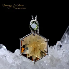 Siberian Gold Quartz & Moldavite Flower of Life Pendant
