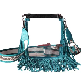 Turquoise Fringe Clear Stadium Crossbody Bag - MW906-A192TQ