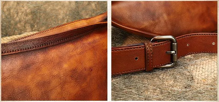 Vintage Leather Crossbody Chest Bag For Women Sling Pack