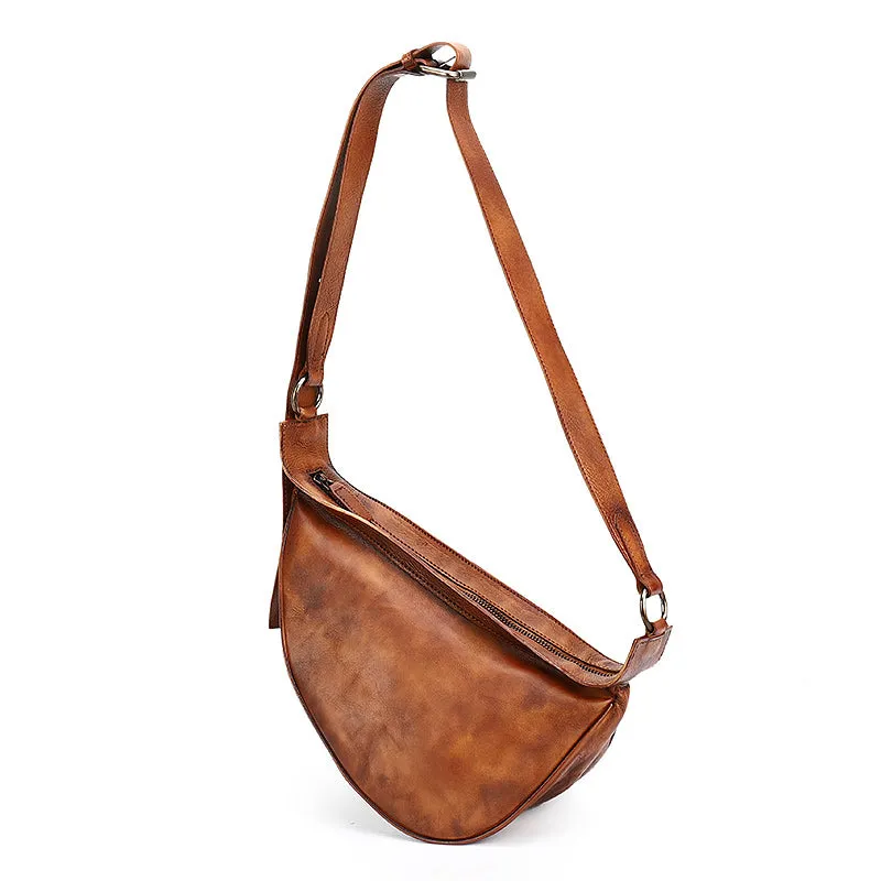 Vintage Leather Crossbody Chest Bag For Women Sling Pack