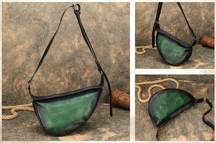 Vintage Leather Crossbody Chest Bag For Women Sling Pack
