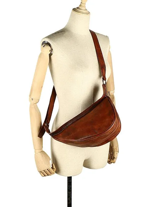 Vintage Leather Crossbody Chest Bag For Women Sling Pack
