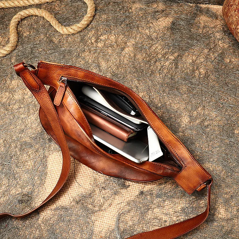 Vintage Leather Crossbody Chest Bag For Women Sling Pack