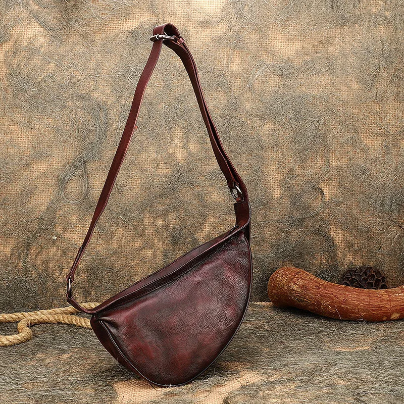 Vintage Leather Crossbody Chest Bag For Women Sling Pack
