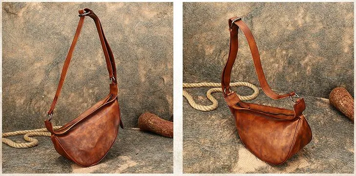 Vintage Leather Crossbody Chest Bag For Women Sling Pack