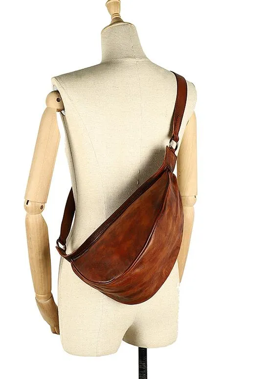 Vintage Leather Crossbody Chest Bag For Women Sling Pack