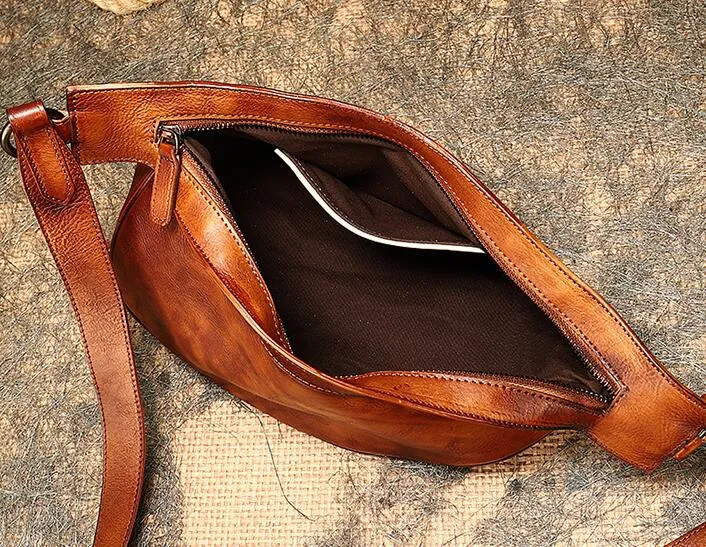 Vintage Leather Crossbody Chest Bag For Women Sling Pack