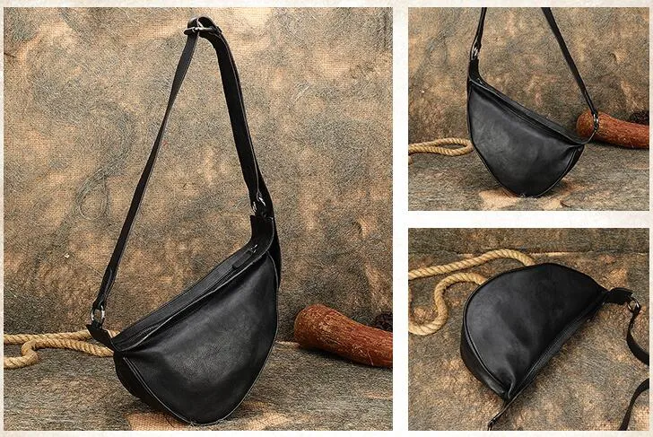 Vintage Leather Crossbody Chest Bag For Women Sling Pack