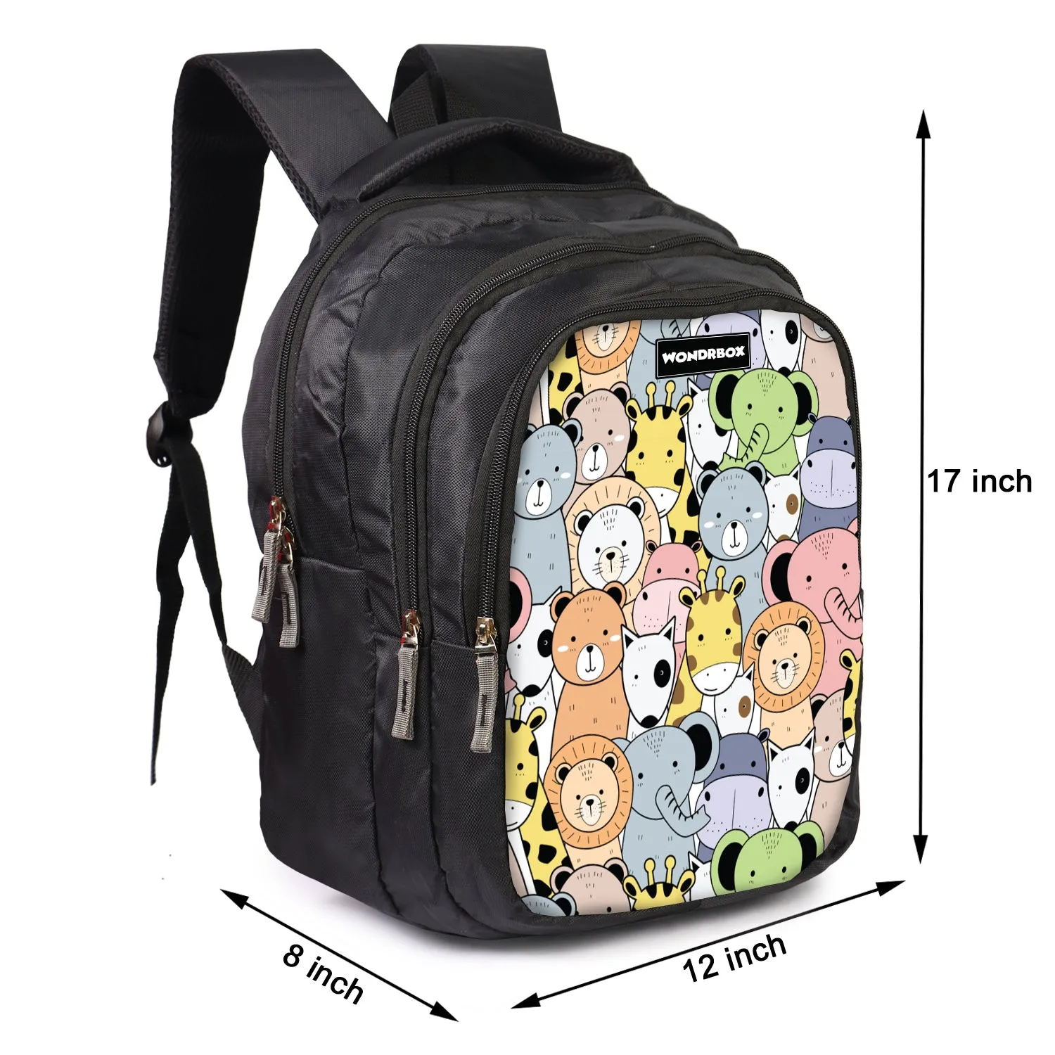 WONDRBOX Animals School Bag For Boys and Girls Age 8 and above